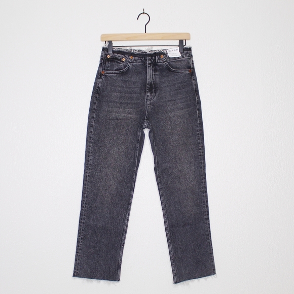 Topshop Denim - Topshop Grey Raw Hem Straight Leg Skinny Jeans